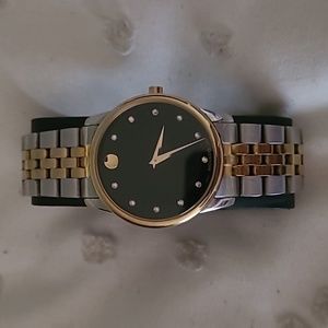 Movado Men's Watch 0607202 Museum Black Dial Swiss Quartz Diamond Dial Two Tone